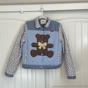 TEDDY FRESH Quilted Teddy Bear Jacket blue brown size medium